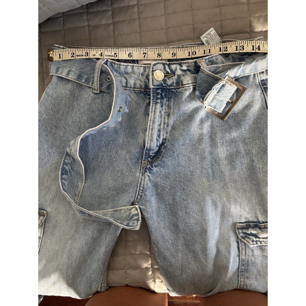 Zara Women's Light Blue Denim Belted Cargo Jeans SZ 4 - Picture 10 of 14